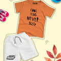 Orange Graphic Cool Kids Never Sleep Printed T-Shirt & White Short Set