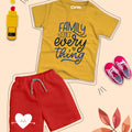 Yellow Graphic Family is Every Thing Printed T-Shirt & Red Short Set
