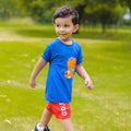 Blue Graphic Cool Dino Printed T-Shirt & Red Short Set