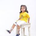 Yellow Graphic Dirt Toys Printed T-Shirt & White Short Set