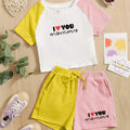 I Love Mommy Pattern T-Shirt & Short Set For Girl