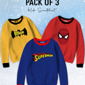 Pack of 3 Contrast Rib Super Hero Sweat Shirts (SUP_BAT_SPI-03KFSR)