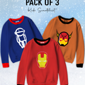 Pack of 3 Contrast Rib Sweat Shirts (FLASH-IRONMAN-NASA)