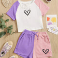 Heart Pattern T-Shirt & Short Set For Girl