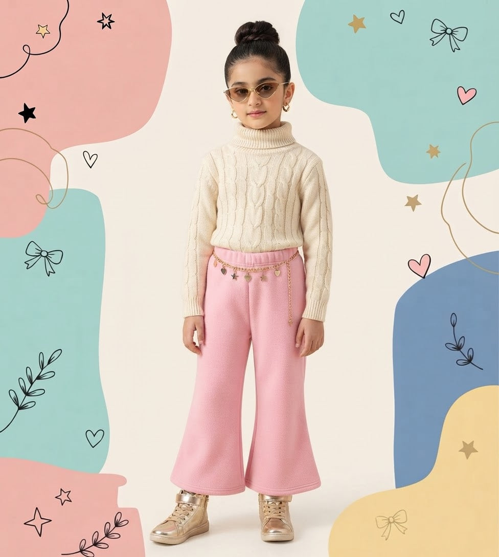 Basic Pink Winter Flapper Trouser for Girls