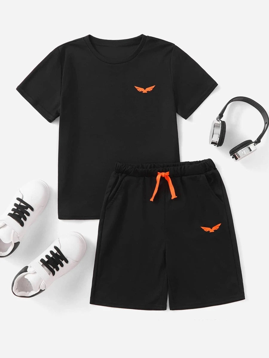 Eagle Graphic Printed T-Shirt & Black Short Set