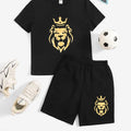 Black Graphic Lion Printed T-Shirt & Black Short Set
