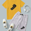 Yellow Graphic Crocodile Printed T-Shirt & Black Short Set