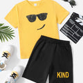 Yellow Graphic Cool Smily Printed T-Shirt & Kind Printed Black Short Set