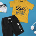 King of Hearts Printed T-Shirt & Black Short Set