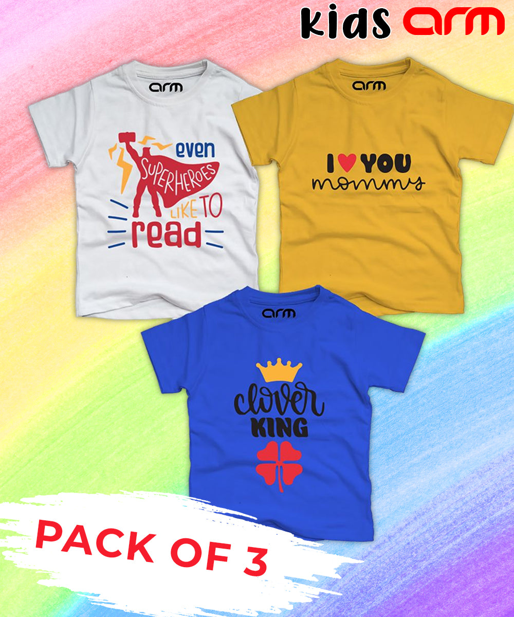 Pack of 3 T-Shirt For Kids - (LOVEMOM-CLEVERKING-EVENREAD)