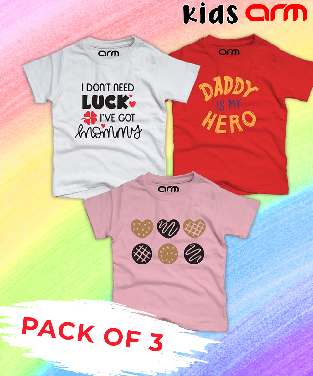 Pack of 3 T-Shirt For Kids - (LUCKMOM-COOKIES-DADDYHERO)