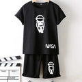 Black Graphic NASA Robot T-Shirt & Black Short Set