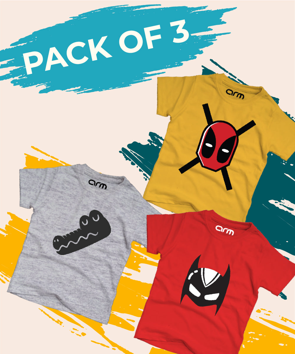 Pack of 3 T-Shirt For Kids - (BATMAN-CROCODILE-DEADPOOL)