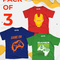 Pack of 3 T-Shirt For Kids - (GAMEON-GAMER-IRONMAN)