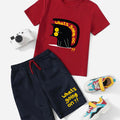 Red Whats Going On Printed T-Shirt & Black Short Set