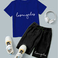 Royal Blue Losangeles Printed T-Shirt & Black Short Set