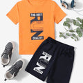 Orange Graphic Run Printed T-Shirt & Black Short Set