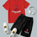 Red Spiderman Printed T-Shirt & Black Spiderman Short Set