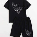 Black Graphic Superman Printed T-Shirt & Plain Short Set