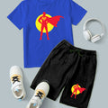 Royal Blue Superman Printed T-Shirt & Black Superman Short Set