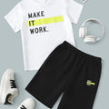 White Graphic Printed T-Shirt & Black Short Set