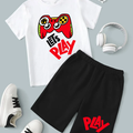 White Lets Play Printed T-Shirt & Black Play Short Set