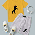 Yellow Unicorn Printed T-Shirt & Black Short Set