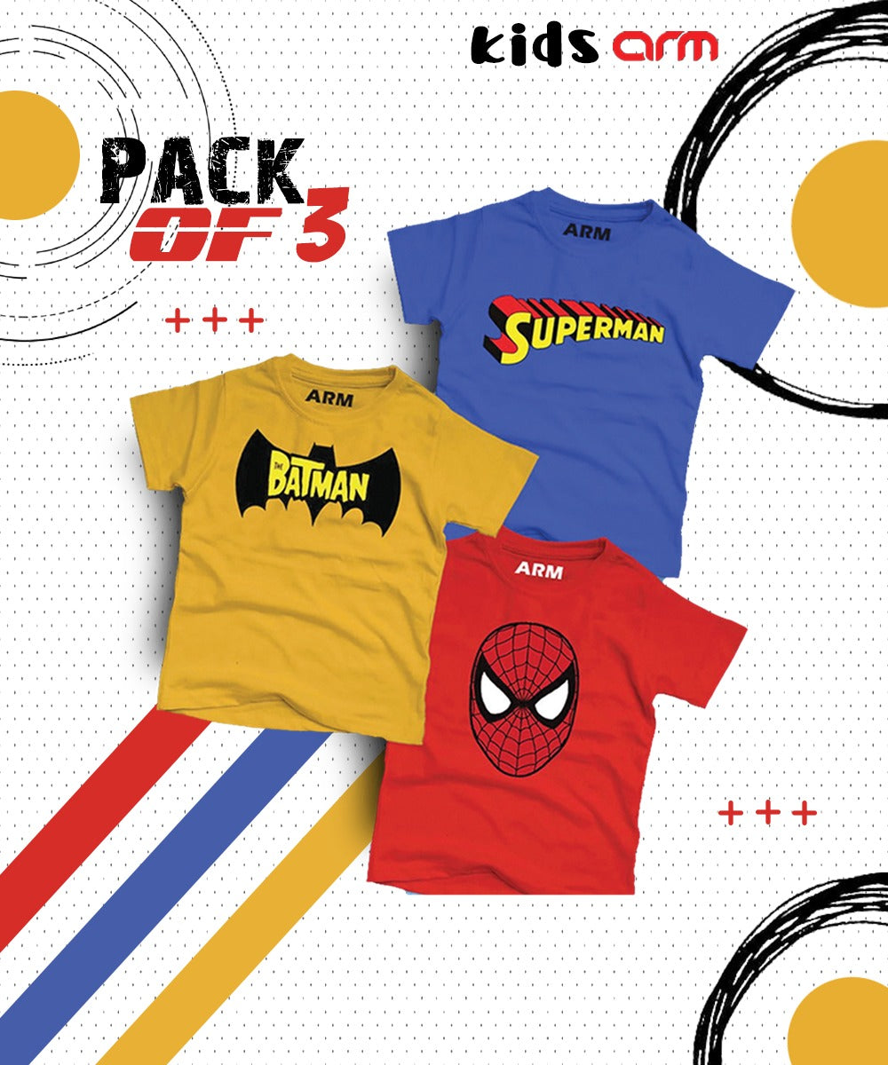 Pack of 3 Super Heroes T-Shirt For Kids - BAT-SUP-SPI_3