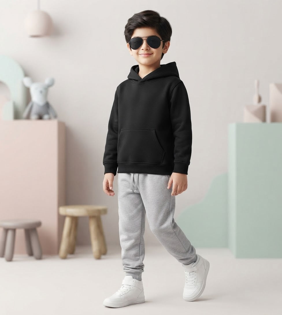 Basic Black Hoodie & Trouser Set for Kids