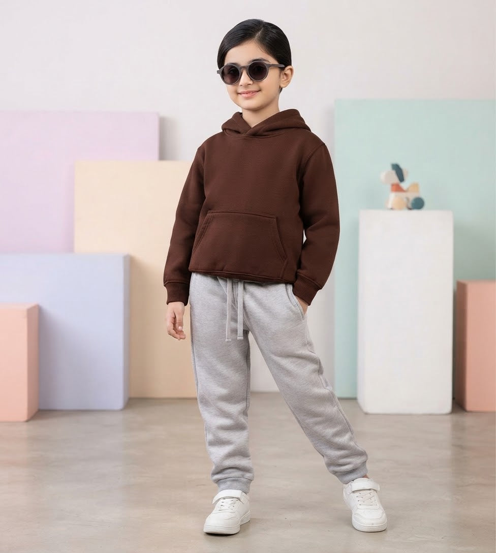 Basic Brown Hoodie & Trouser Set for Kids