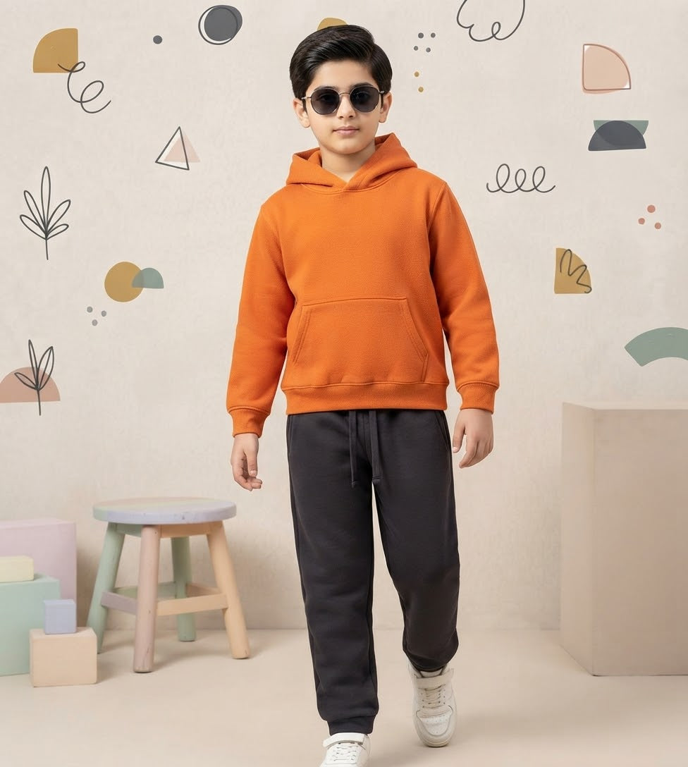 Basic Orange Hoodie & Trouser Set for Kids