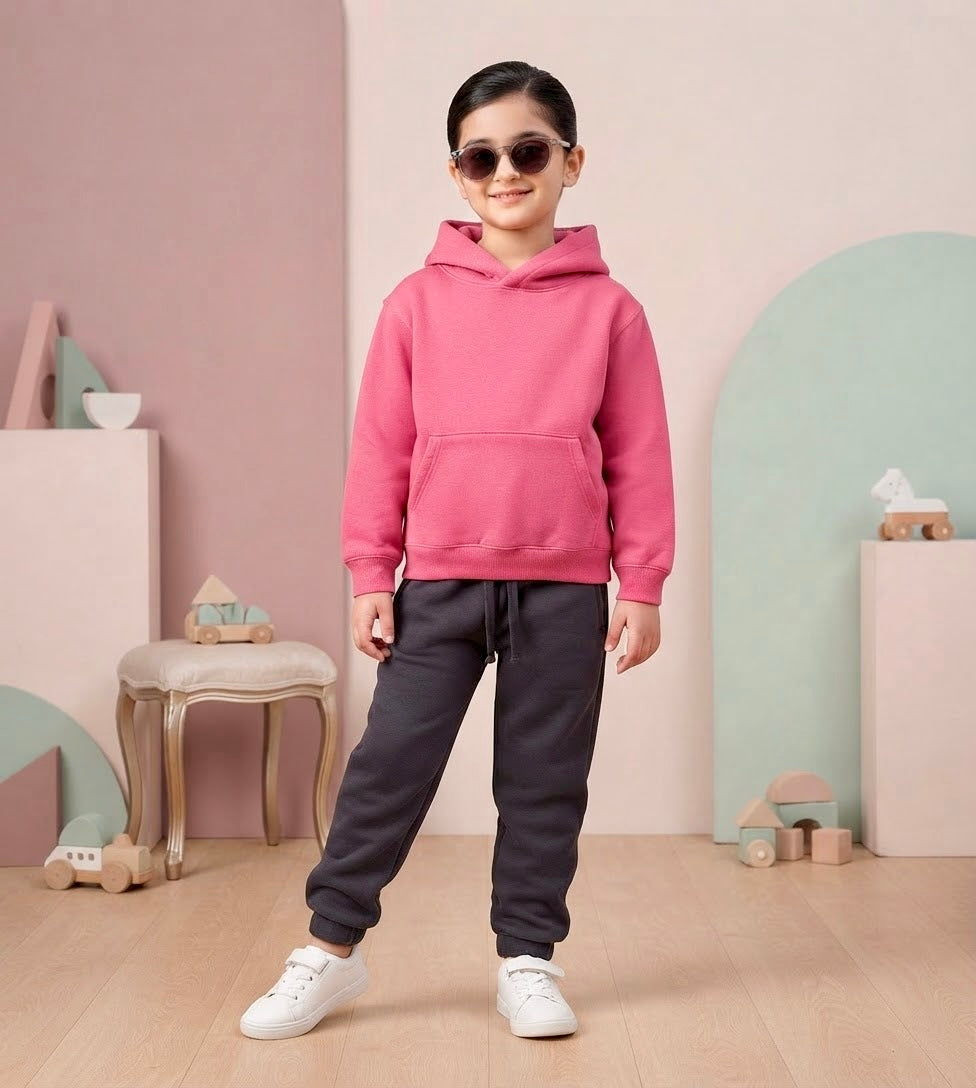 Basic Pink Hoodie & Trouser Set for Kids