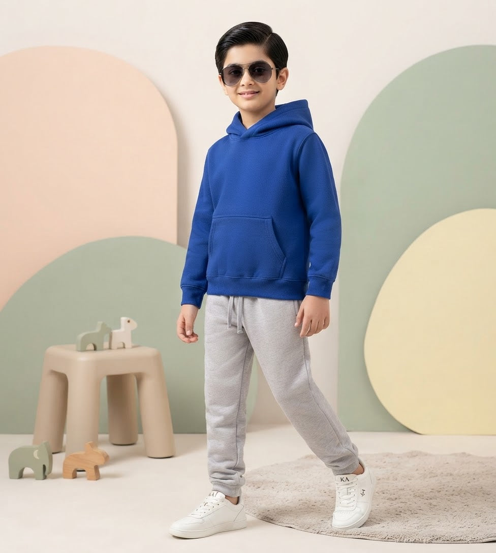 Basic Royal Blue Hoodie & Trouser Set for Kids