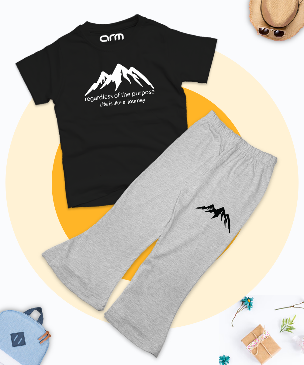 Black Graphic Regardless Tee & Trouser for Kids