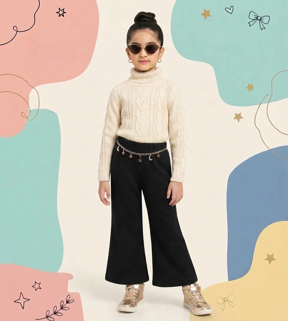 Basic Black Winter Flapper Trouser for Girls
