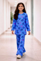 Blue Heart Pattern T-Shirt & Trouser For Girls