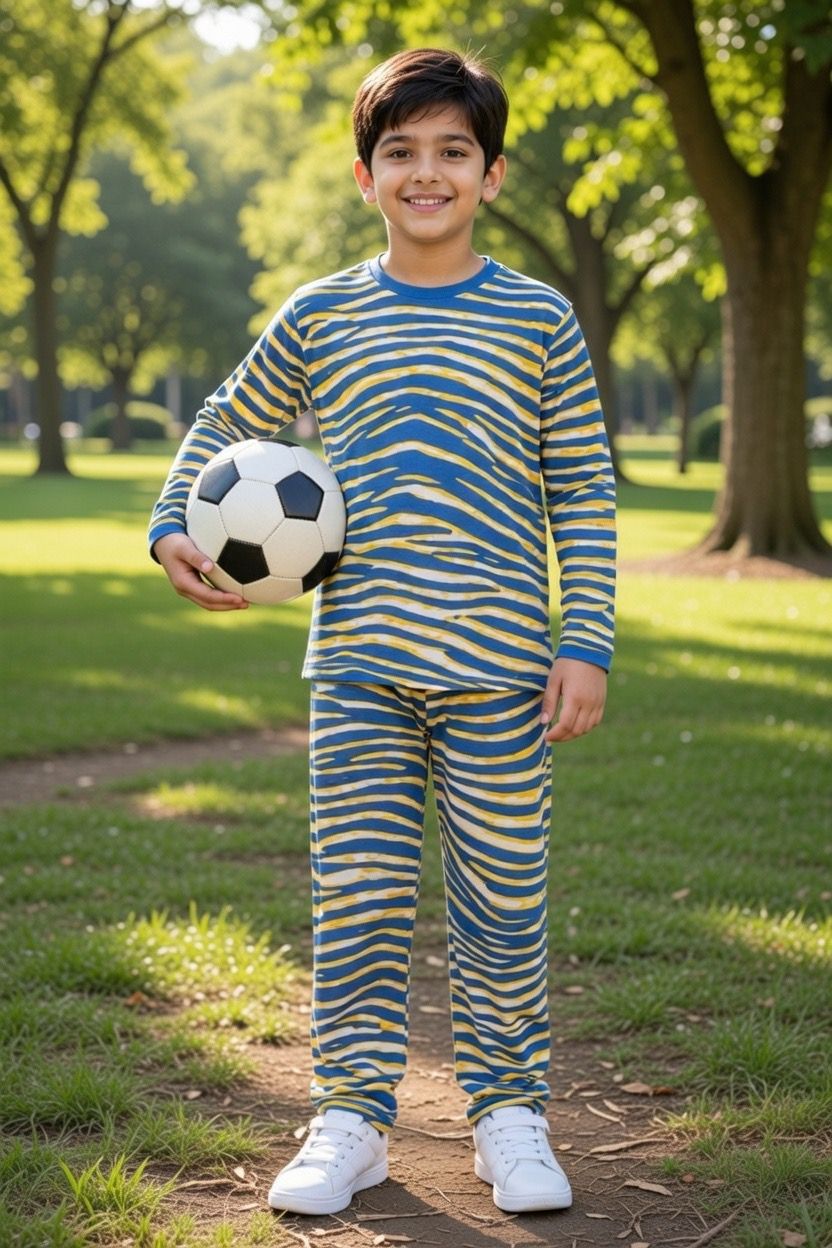 Blue & Yellow Zebra T-Shirt & Trouser For Kids