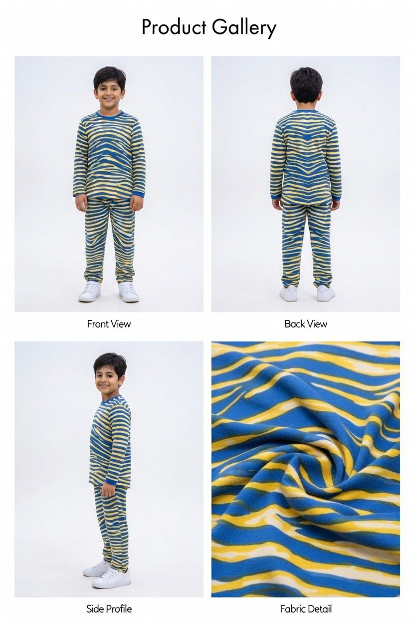 Blue & Yellow Zebra T-Shirt & Trouser For Kids