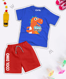 Blue Graphic Cool Dino Printed T-Shirt & Red Short Set