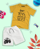 Yellow Graphic Dirt Toys Printed T-Shirt & White Short Set