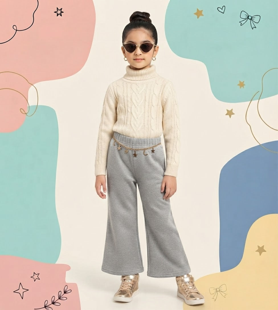 Basic Heather Gray Winter Flapper Trouser for Girls