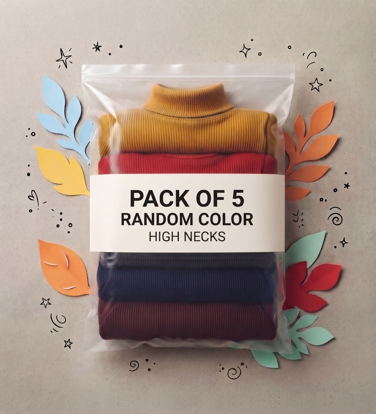 Pack Of 5 Random Color High Neck For Kids