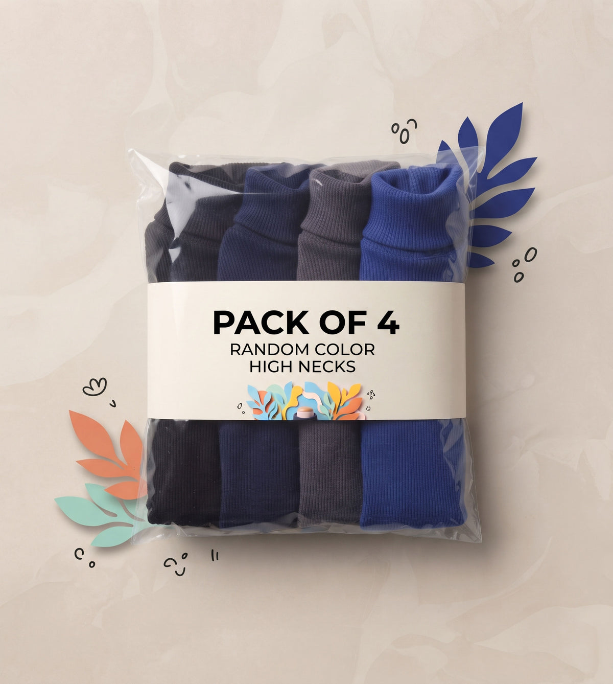 Pack Of 4 Random Color High Neck For Kids