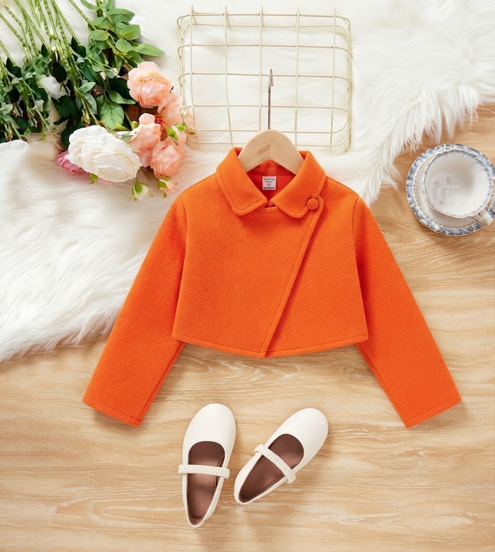 Orange Cross Button Jacket for Kids