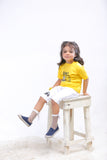 Yellow Graphic Dirt Toys Printed T-Shirt & White Short Set