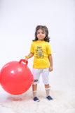 Yellow Graphic Dirt Toys Printed T-Shirt & White Short Set