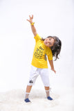 Yellow Graphic Dirt Toys Printed T-Shirt & White Short Set