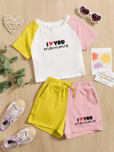 I Love Mommy Pattern T-Shirt & Short Set For Girl