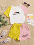 I Love Mommy Pattern T-Shirt & Short Set For Girl